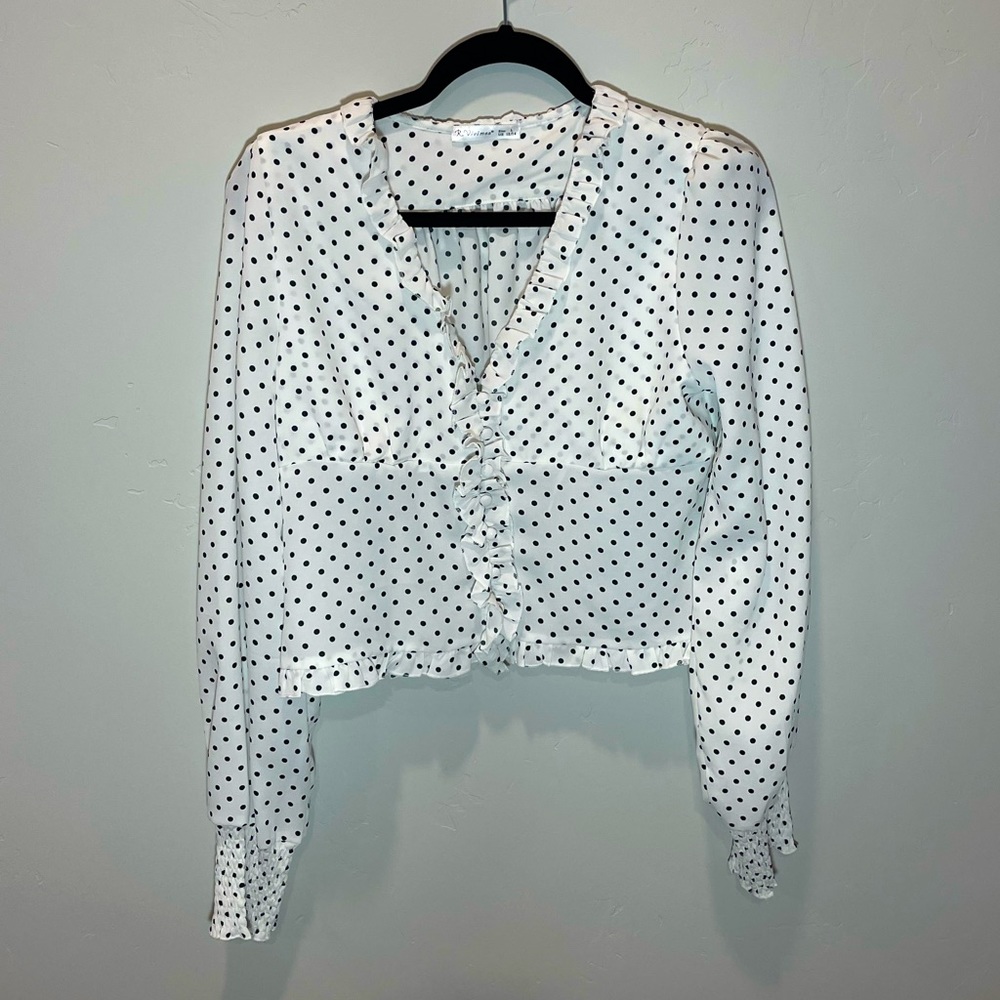 Polka Dot Crop Long Sleeve Blouse L